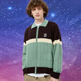 カラーブロックカラージップアップカーディガン / Color block collar zipup cardigan