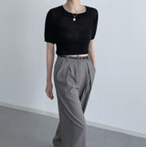 Chemistry Square Cropped Short-Sleeved Knitwear [4 colors]