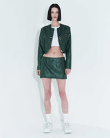 フォーレザーローライズミニスカート / Faux-Leather Low Rise Mini Skirt _ Green