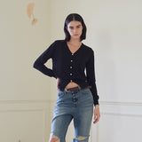 リブドヘム カーディガン/RIBBED HEM CARDIGAN (BLACK)