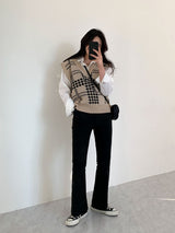 Houndstooth V-Neck Knit Vest