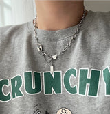halo サージカルスティールハートロックドロップツーラインネックレス / halo Surgical Steel Heart Lock Drop Two-Line Necklace