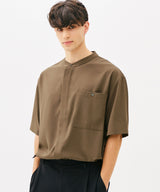 ONE POCKET MINIMAL COLLAR OVERFIT SHIRT (NAVY) (6585497256054)