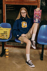 ミックスCワッペンパーカ・ネイビー［ユニセックス］/ Mix C Patch Unisex Vintage Navy Hoodie