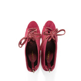 Suede Lace-Up Open Toe Heel(Burgundy)