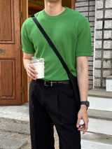 ロエミニマルリネンラウンド半袖ニット/Roe Minimal Short-Sleeved Linen Round Knitwear (9 colors)