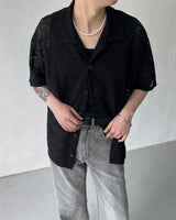 SIメッシュショートスリーブシャツカーディガン / SI mesh short-sleeved shirt cardigan (2 colors)