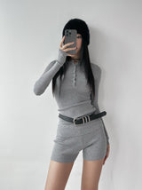 ツーピースリブスリムパンツ (Belt included)