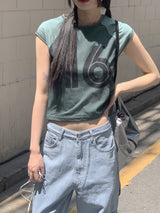 リル16スポーティーメッシュクロップ半袖Tシャツ / RilU 16 Sporty Mesh Crop Short-Sleeved T-Shirt
