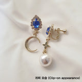 ブルークリスタルアンドザムーンイヤリング / Blue Crystal and the Moon Earring