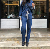 SEMI-WIDE FIT STRING POINT DARK DENIM PANTS [17708]