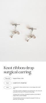 Knot ribbon drop surgical earring