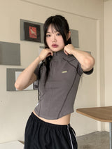 ラッピングスポーティーカットハーフジップアップ半袖Tシャツ