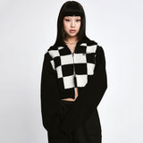 Wool Checkerboard Knit Zip-up  [2 Color]