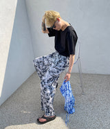 防水タイダイ プリーツ ワイドパンツ / [Made] Waterproof tie die pleats wide pants (2 colors)