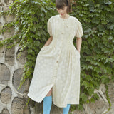 フラワーピンタックボタンドレス/[LINE] Flower Pintuck Button Dress