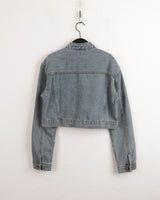 ピーバーツノーカラツーウェイジップクロップドデニムジャケット / Peeverts no-collar two-way zip cropped denim jacket