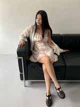 カエルレタリングストラップスリーブレスミニワンピース/ Karel lettering string sleeveless mini dress