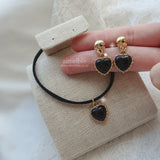 ブラックハートピアスアンドチョーカーネックレスセット / Black Heart Piercing and Choker Necklace Set