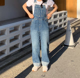 フレンチワイドデニムオーバーオールサスペンダージャンプスーツ / French wide denim overalls suspenders jumpsuit