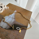 jum パールゲストルックトグルバーボールドショートチェーンネックレス/jum Pearl Guest Look Toggle Bar Bold Short Chain Necklace
