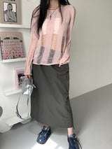 ジュープボートネックダメージサマー長袖ニット / Jupe boat neck damage summer long sleeve knit
