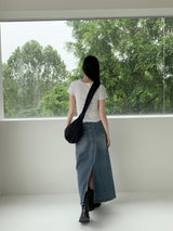 トティAラインバックスリットロングデニムスカート / Toti A-line back slit long denim skirt