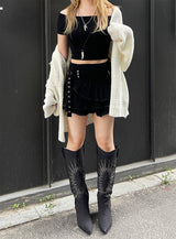 クロップドオフショルダーTシャツ / Cropped off-shoulder T-shirt
