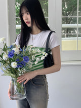 ストライプリボン レイヤード スパンチューブトップ タンクトップ /Opin Stripe Ribbon Layered Spandex Tube Top Tank Top