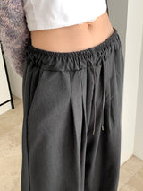 Clip string banding pintuck long wide slacks