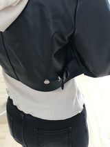 Block crop leather jacket