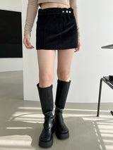 コーデュロイスリーボタンロースカート/Corduroy Three Button Low Skirt (2color)