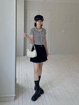 チェッカーボードクロップカラーTシャツ / Checkerboard Crop Collar T-shirt (3color)