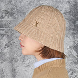 Stud Logo Knit Bucket Hat Beige