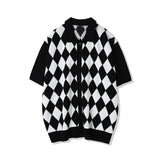 チェッカーボードカラーニットカーディガン / CHECKER BOARD COLLAR KNIT CARDIGAN BLACK