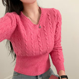 [5color] from twist V-neck cropped knit