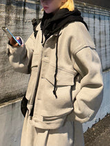 ウォームフーデッドニットジップアップ/Warm hooded knit zip-up