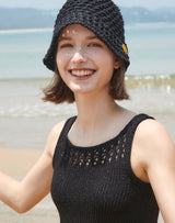 コットン ペーパー ニット バケットハット / COTTON PAPER KNIT BUCKETHAT BLACK
