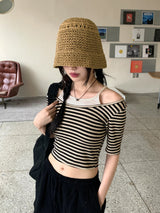 ホケットノースリーブオールインワンストライプ半袖Tシャツ / Hocket sleeveless all-in-one striped short-sleeved T-shirt