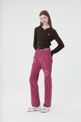 スモールチェリークロップ丈ニット／SMALL CHERRY CABLE CROP KNIT [BROWN]