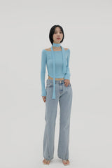 フレアライトブルーブーツカットパンツ / Flared light blue bootcut pants