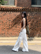 コットンボタンバンディングクロップドキャミソール/Waiben Cotton Button Banding Cropped Sleeveless