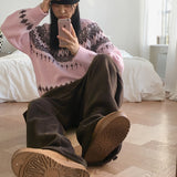 Babe ヴィンテージ スノーフレーク ノルディック ラウンド長袖ニット