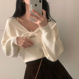 [Yeonmal Look*.*/First Love] Love Letter Ribbon Cropped Knit Off-Shoulder + Knit Sleeveless Set, Two Piece - 3 colors