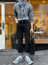 LMN Regular Roll-Up Denim Pants (Black)