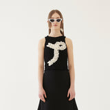 FRILL SLEEVELESS TOP (BLACK) (6579696992374)
