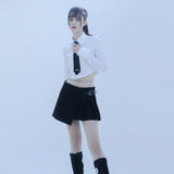 ネクタイチェーンクロップシャツ/0 1 necktie chain crop shirt - WHITE