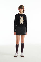 チェリープラネットデニムスカート / CHERRY PLANT DENIM SKIRT [BLACK]