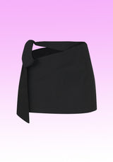 BLACK COTTON TIE BELT MINI SKIRT (6624142393462)