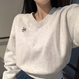 【Belied madeウール起毛バージョン】リボン無地Vネック起毛クロップドスウェットシャツ
